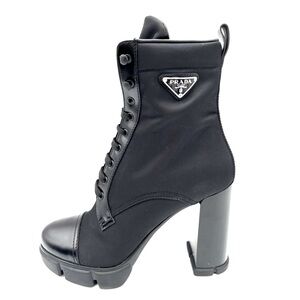 Prada 110mm Block Heel Re-Nylon & Leather Hiker Booties.